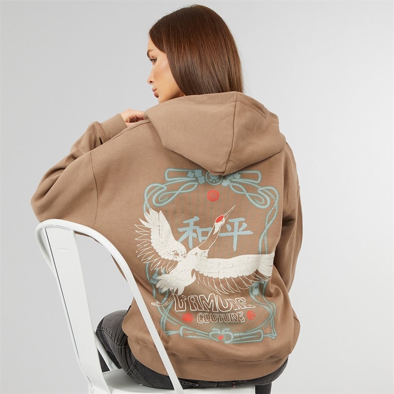 L'amore Couture Womens Lamore Couture Stork Oversized Hoodie Brown
