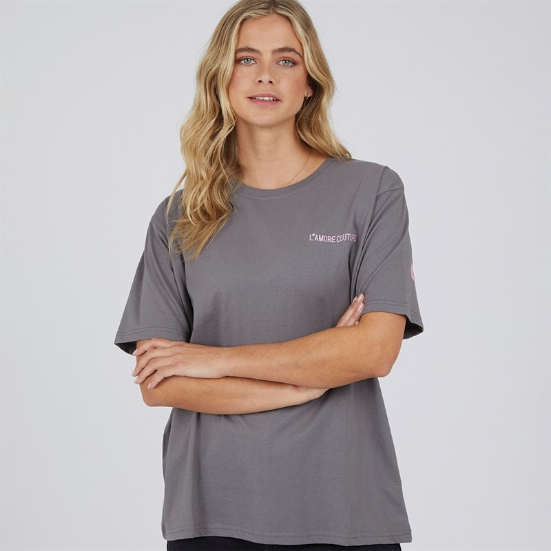 L'amore Couture Womens Como Oversized T-Shirt Charcoal/Pink