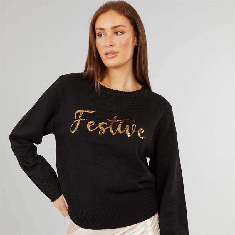 L'amore Couture Womens Festive Christmas Jumper Black