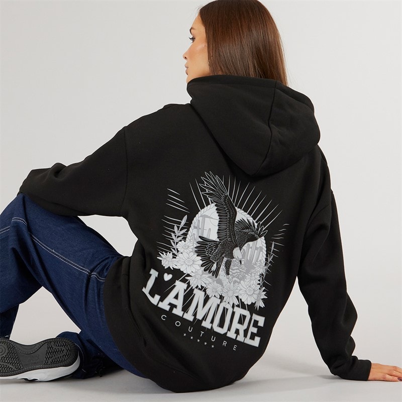 L'amore Couture Womens Desert Hoodie Black