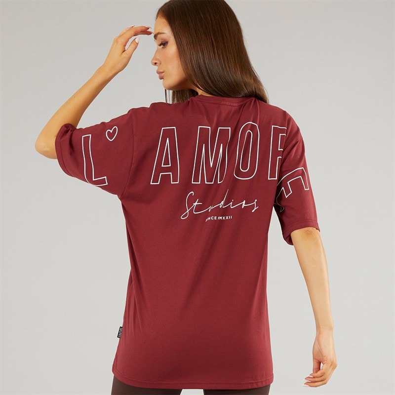 L'amore Couture Womens Norwalk Oversized T-Shirt Burgundy