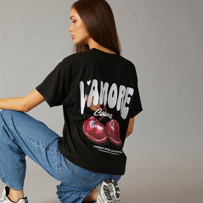 L'amore Couture Womens Oversized Valey T-Shirt Black
