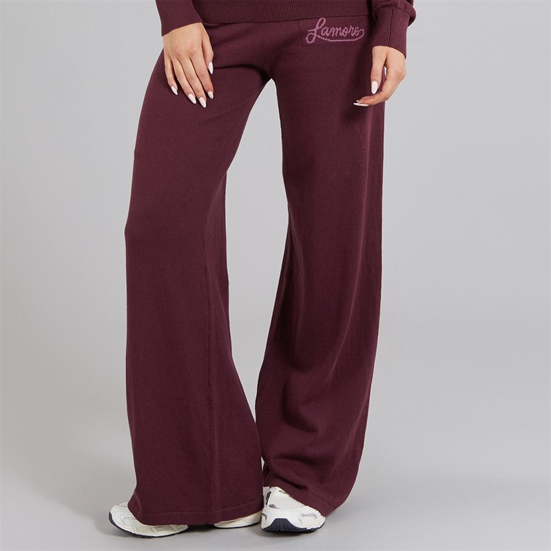 L'amore Couture Womens Santa Barbara Wide Leg Knitted Joggers Burgundy