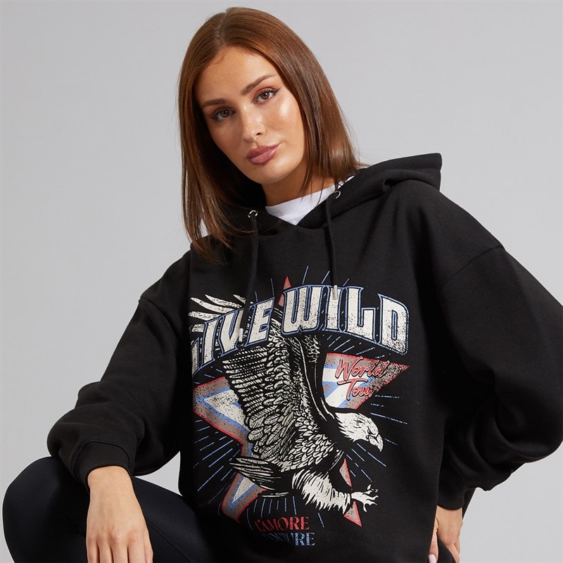 L'amore Couture Womens Live Wild Hoodie Black