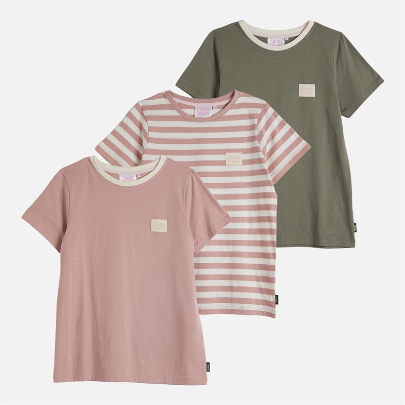 L'amore Couture Womens Alexa Three Pack T-Shirts Nude/Stripe/Khaki