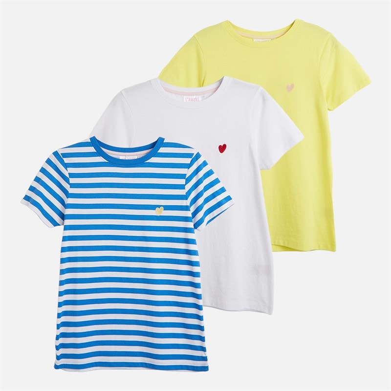 L'amore Couture Womens Ava Three Pack T-Shirts Lemon/Stripe/White-Heart Embroidery