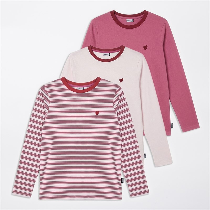L'amore Couture Womens Eleadora Three Pack Long Sleeve T-Shirts Stripe/Pink/Violet