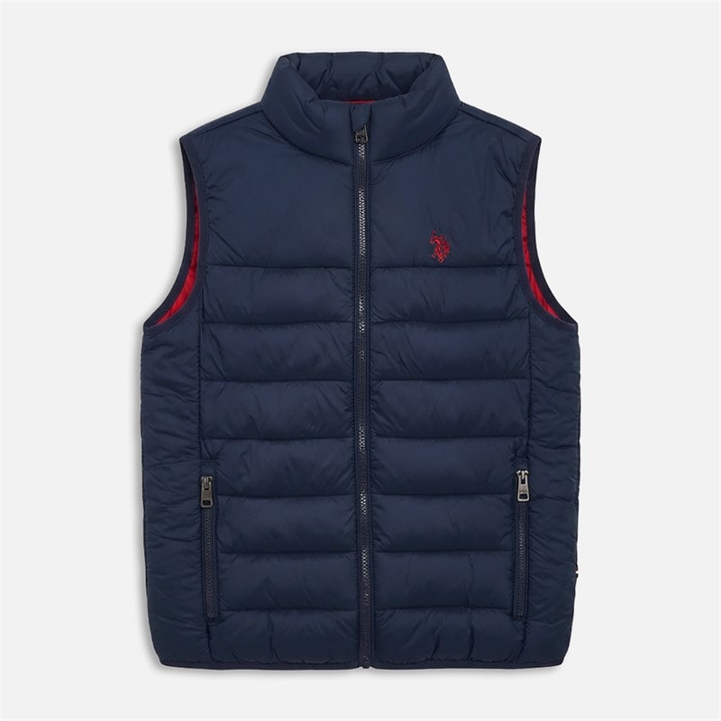 U.S. POLO ASSN. Boys Panelled Quilted Gilet Dark Sapphire Navy/Haute Red