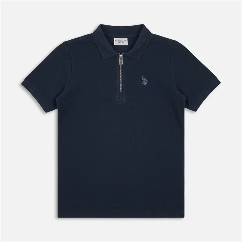 U.S. POLO ASSN. Boys Flat Pile Texture Zip Polo Shirt Dark Sapphire Navy/Moonlight Blue Dhm