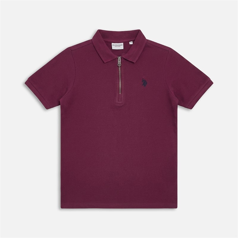 U.S. POLO ASSN. Boys Flat Pile Texture Zip Polo Shirt Grape Wine