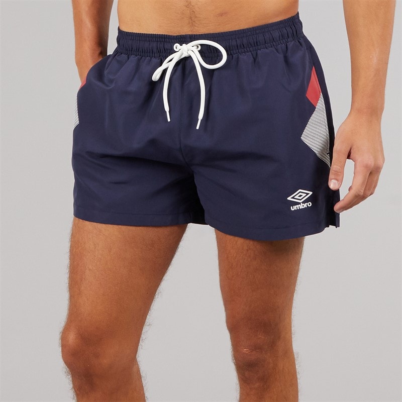 Umbro Mens Olympico Swim Shorts Dark Navy/Vermillion/White