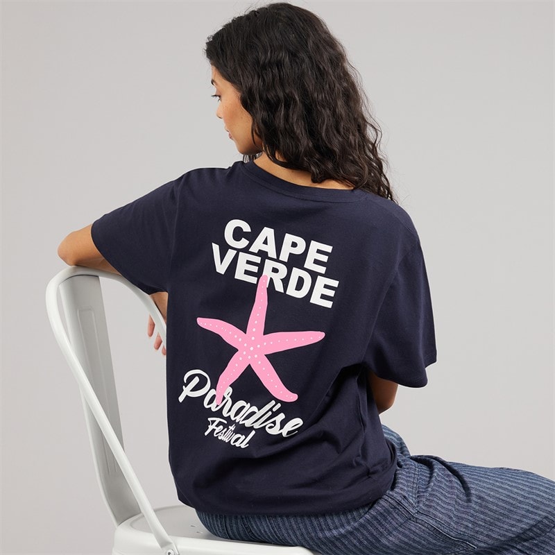 Weekend Vibes Womens Stared T-Shirt Sky Captain Navy