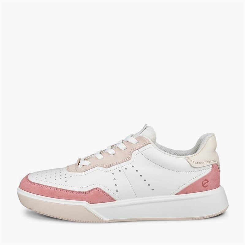 ECCO Womens Street Court Leather Trainers Old Rose/White/Rose Dust