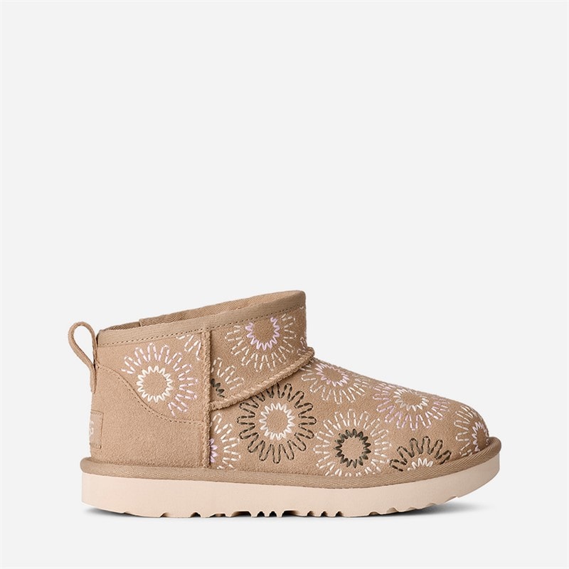 UGG® Girls Classic Ultra Mini Sun Stitch Boots Mustard Seed