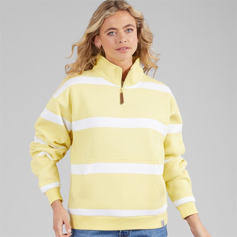 Lagooners Womens Wildflower End Quarter Zip Neck Sweatshirt Yellow