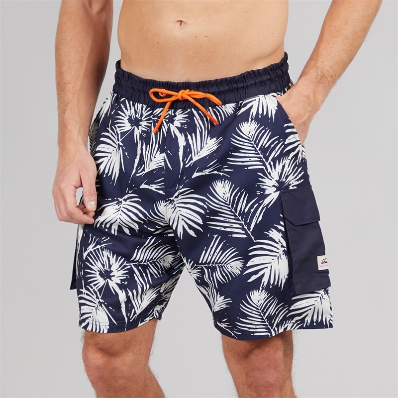 Lagooners Mens Doug Board Shorts Navy Leaf Print