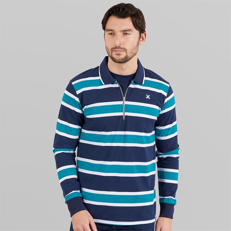 Lagooners Mens Carlos Stripe Rugby Polo Shirt Navy/Turq Stripe
