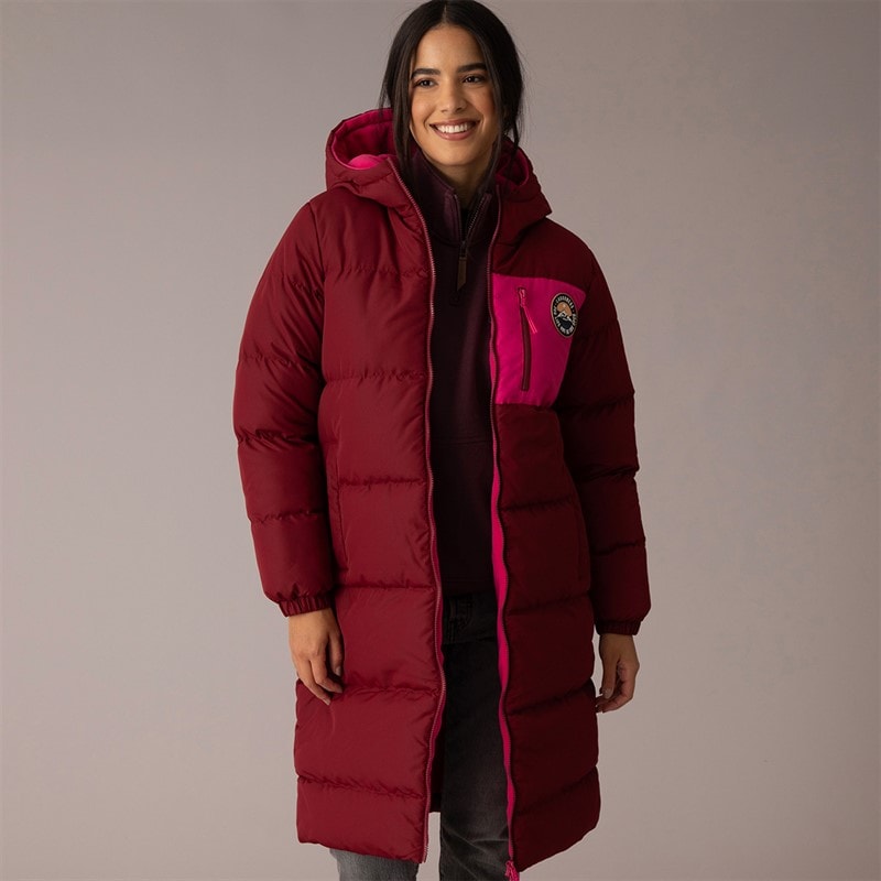 Lagooners Womens Excursion Long Line Puffer Coat Burgundy