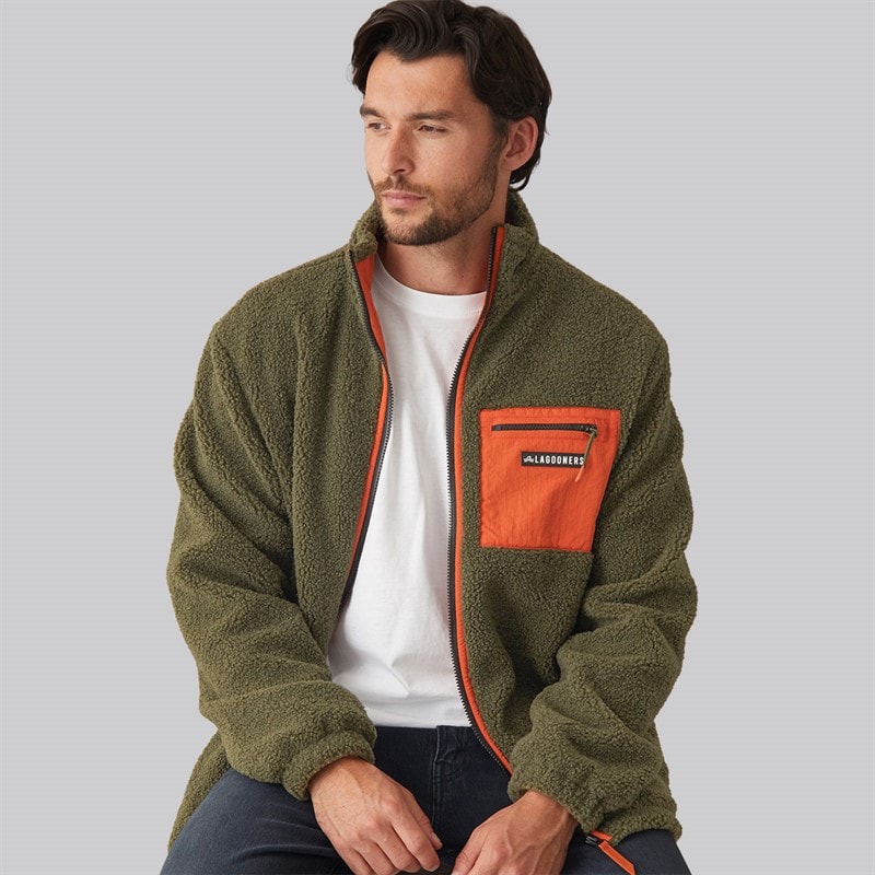 Lagooners Mens Rafferty Borg Zip Through Jacket Khaki/Orange