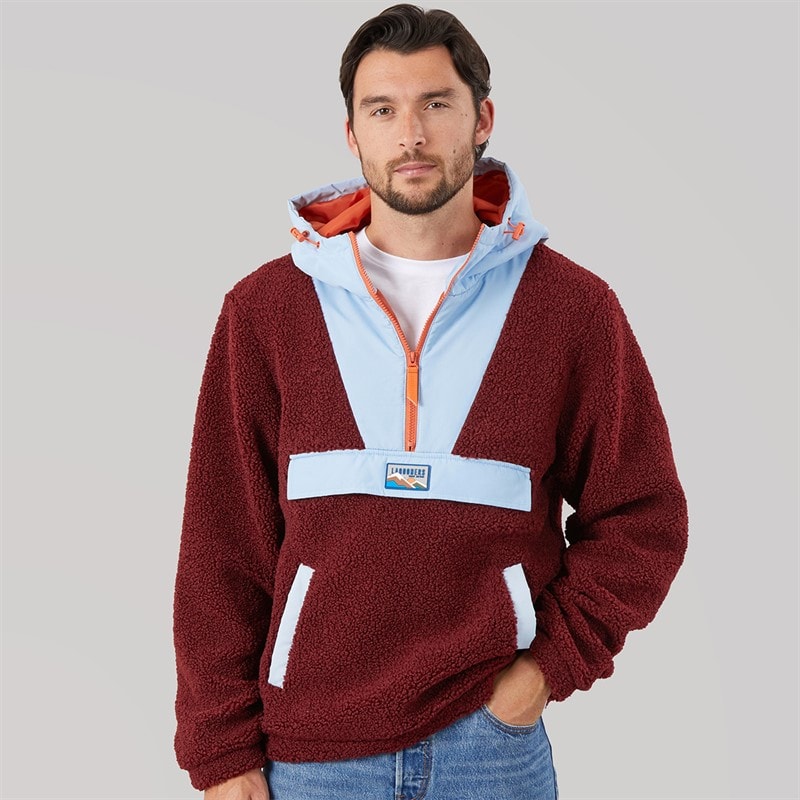 Lagooners Mens Hugo Borg 1/4 Zip Hooded Fleece Burgundy/Blue