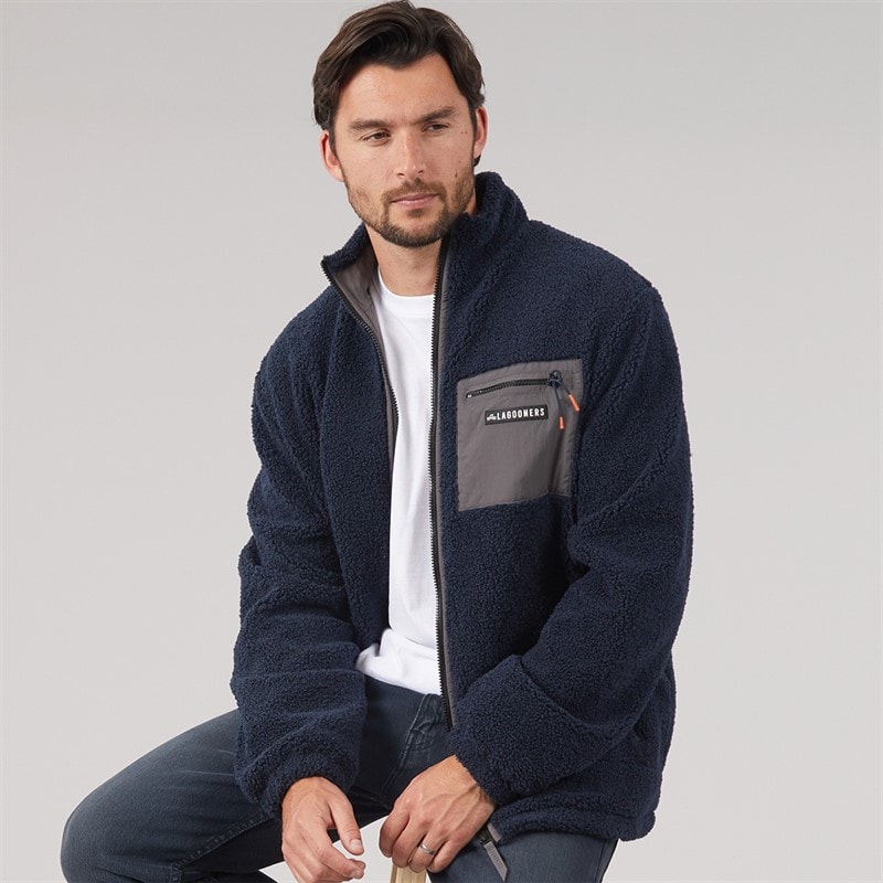 Lagooners Mens Rafferty Borg Zip Through Jacket Navy/Charcoal