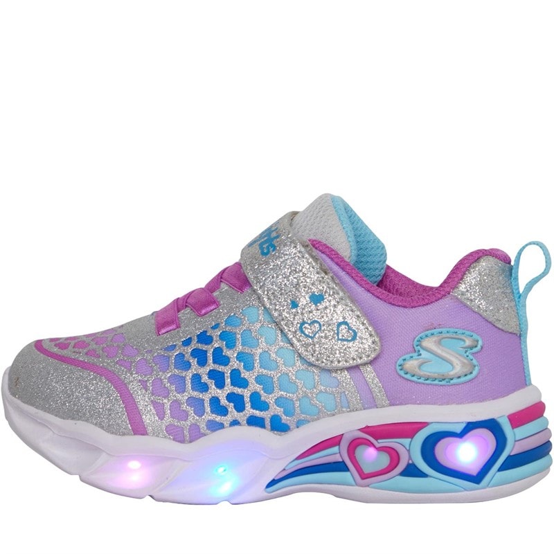 SKECHERS Infant Girls Heart Lights: Sweetheart Lights Love Trainers Silver/Multi