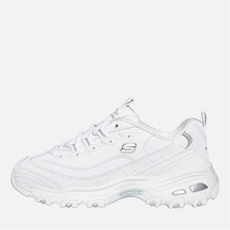 SKECHERS Womens D'Lites Play On Trainers White/Silver