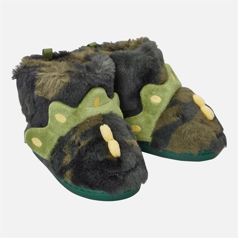 Mad Wax Boys Dinosaur Bootie Slippers Camo Green