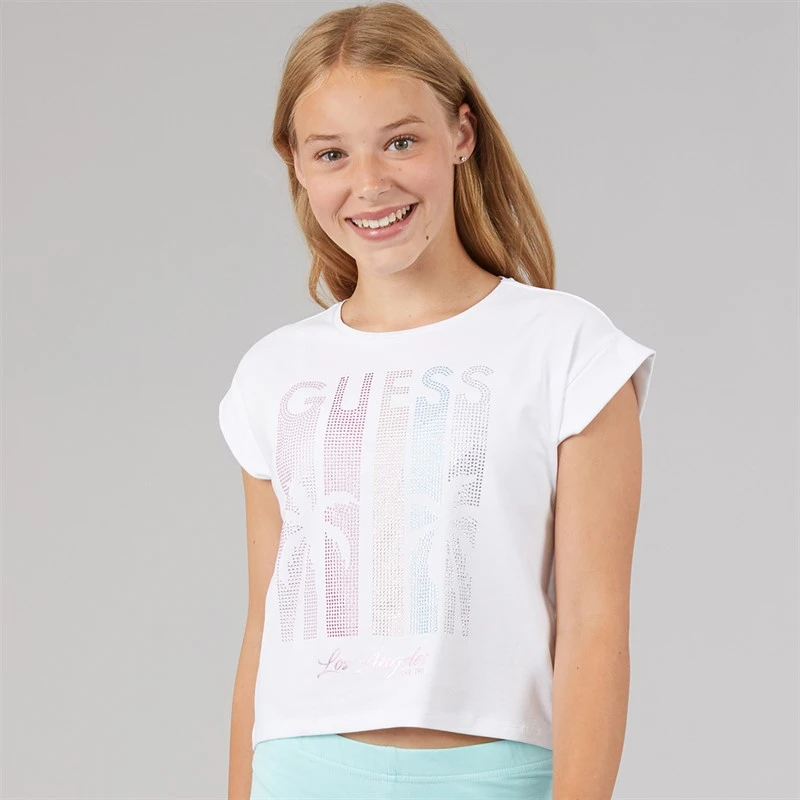 Guess Girls Midi Boxy T-Shirt Pure White