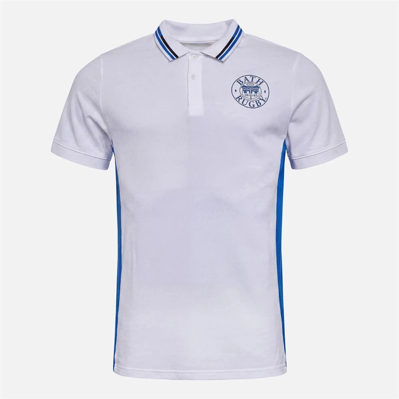 Castore Mens Bath Rugby Travel Polo Shirt Brilliant White/Lapis Blue