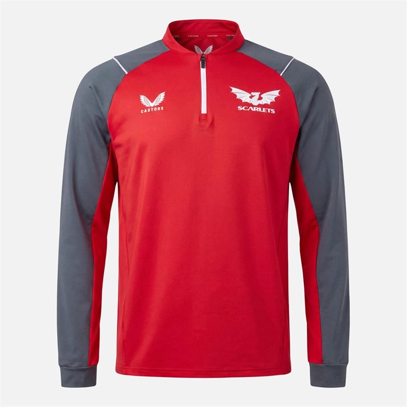 Castore Mens SCA Scarlets Rugby Limited Edition 1/4 Zip Top Red