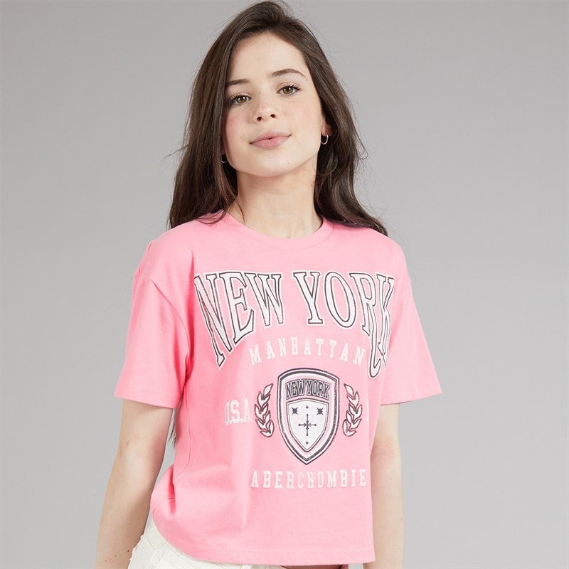 Abercrombie & Fitch Girls New York Crest T-Shirt Begonia Pink