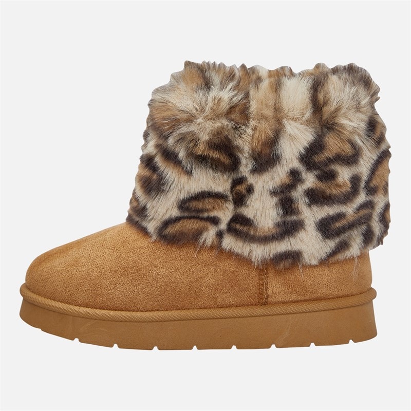KRUSH Girls Fur Top Ankle Boots Chestnut