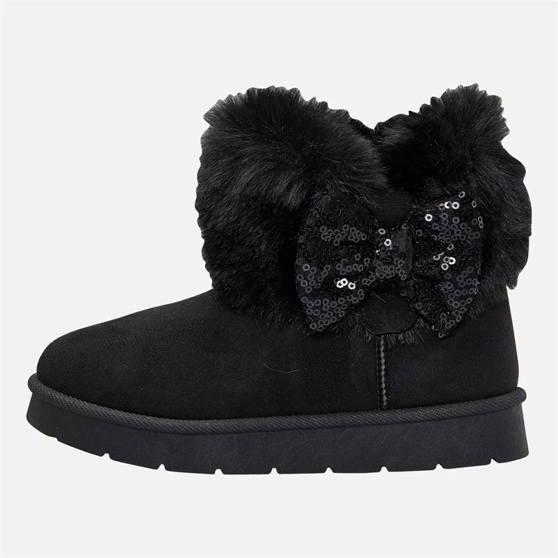 KRUSH Girls Sequin Bow Ankle Boots Black