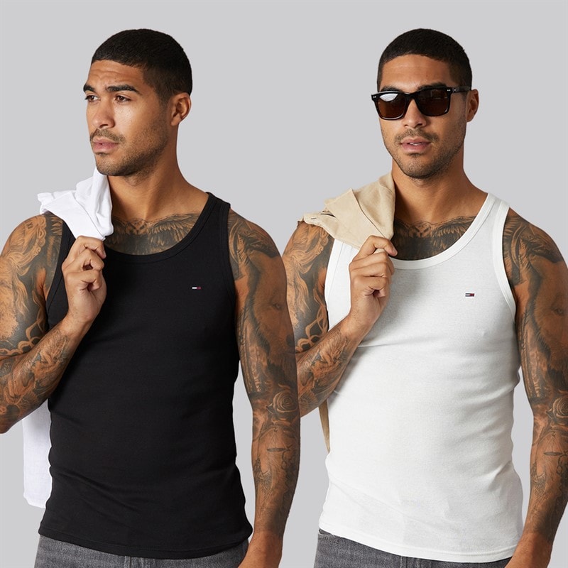 Tommy Jeans Mens Two Pack Slim Vests Ecru/Black