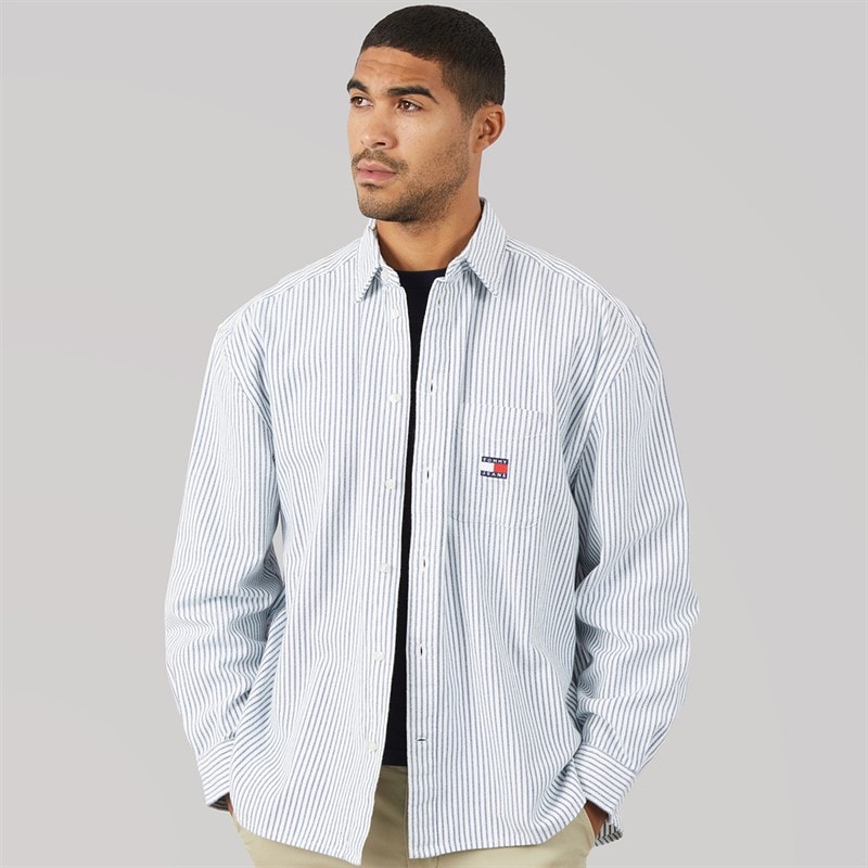Tommy Jeans Mens Oversized Stripe Oxford Shirt Providence Blue