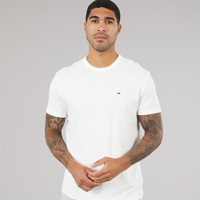 Tommy Jeans Mens Flag Slub T-Shirt Ecru