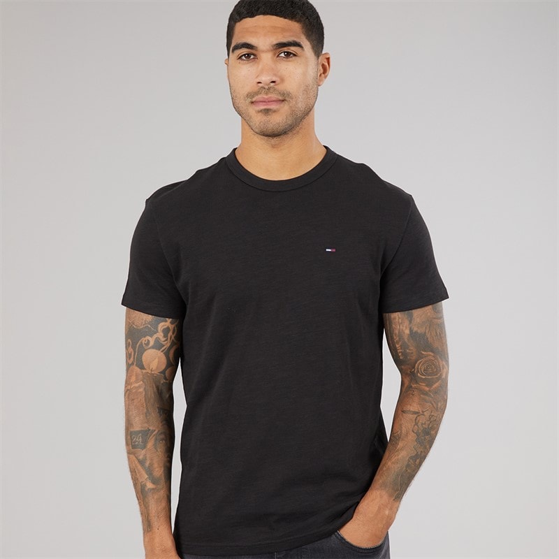 Tommy Jeans Mens Flag Slub T-Shirt Black