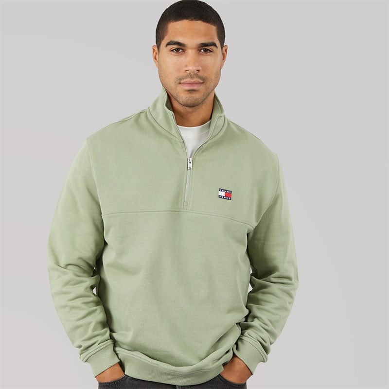 Tommy Jeans Mens Badge Quarter Zip Sweatshirt Spring Olive