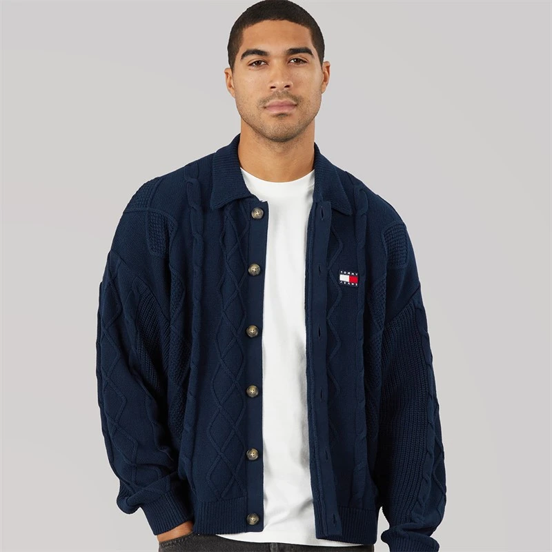 Tommy Jeans Mens Relaxed Stripe Cable Shirt Dark Night Navy