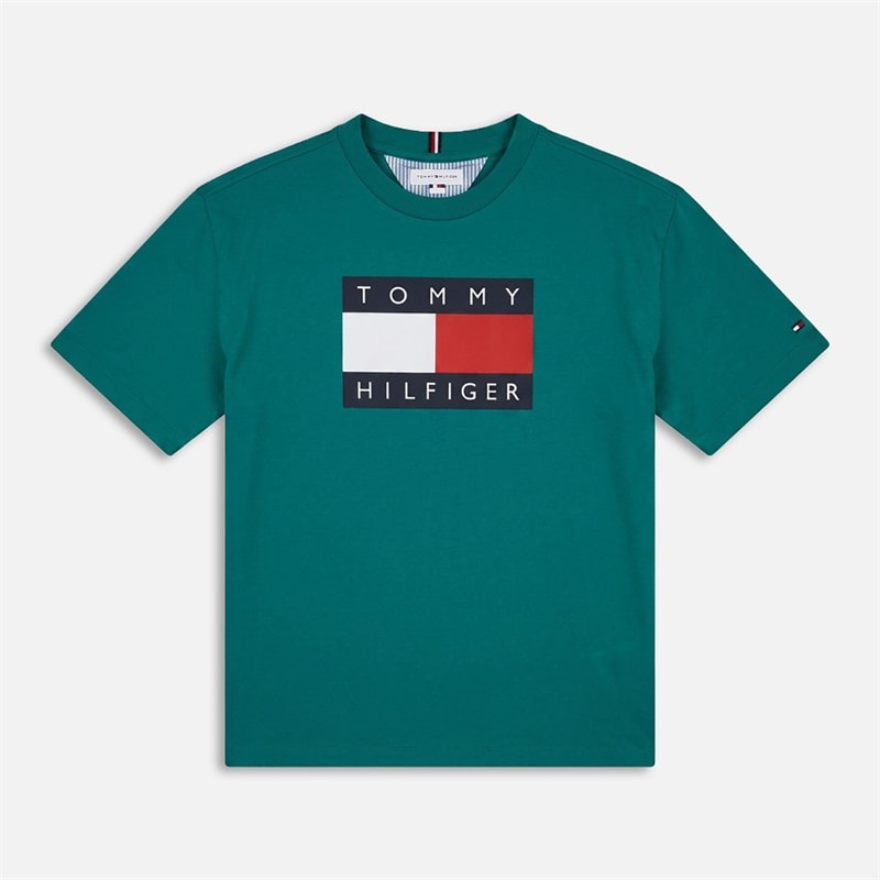 Tommy Jeans Boys Heritage Printed Flag T-Shirt Platinum Teal