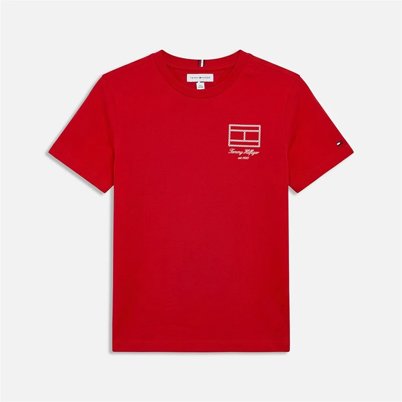 Tommy Hilfiger Boys Outline Flag Graphic T-Shirt Primary Red