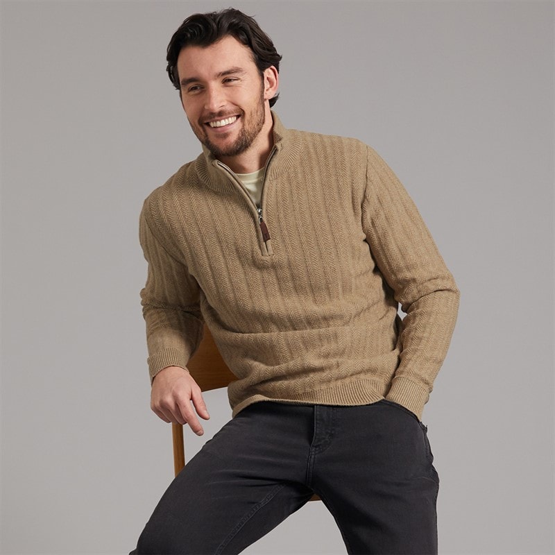 Saltwell Mens Charnley 1/4 Zip Jumper Oatmeal Marl