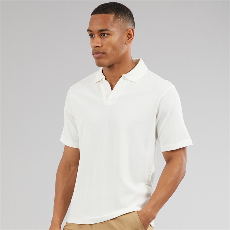 Another Influence Mens Ribbed Collar Polo Shirt Coconut Milk