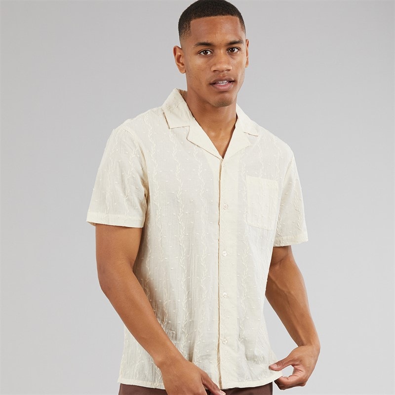 Another Influence Mens Embroidered Stripe Revere Collar Shirt Sand