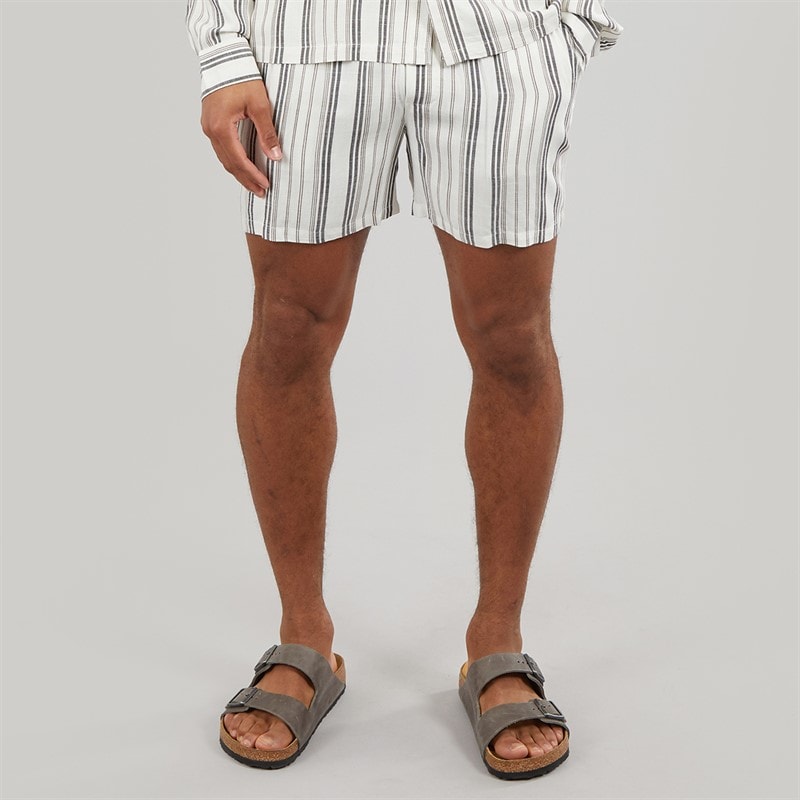 Another Influence Mens Tie-Waist Striped Shorts Charcoal/White