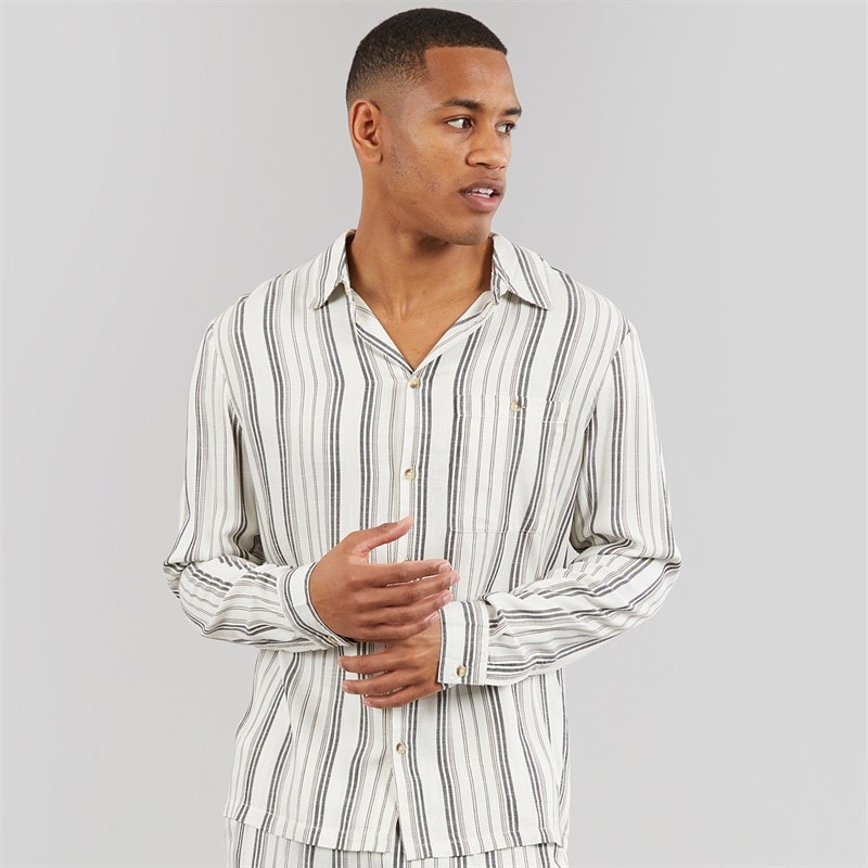 Another Influence Mens Long Sleeve Striped Shirt Charcoal/White