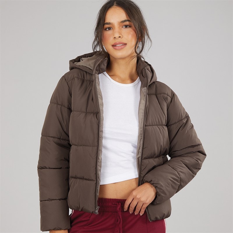 JJ REBEL Womens Alice Puffer Coat Chocolate Brown