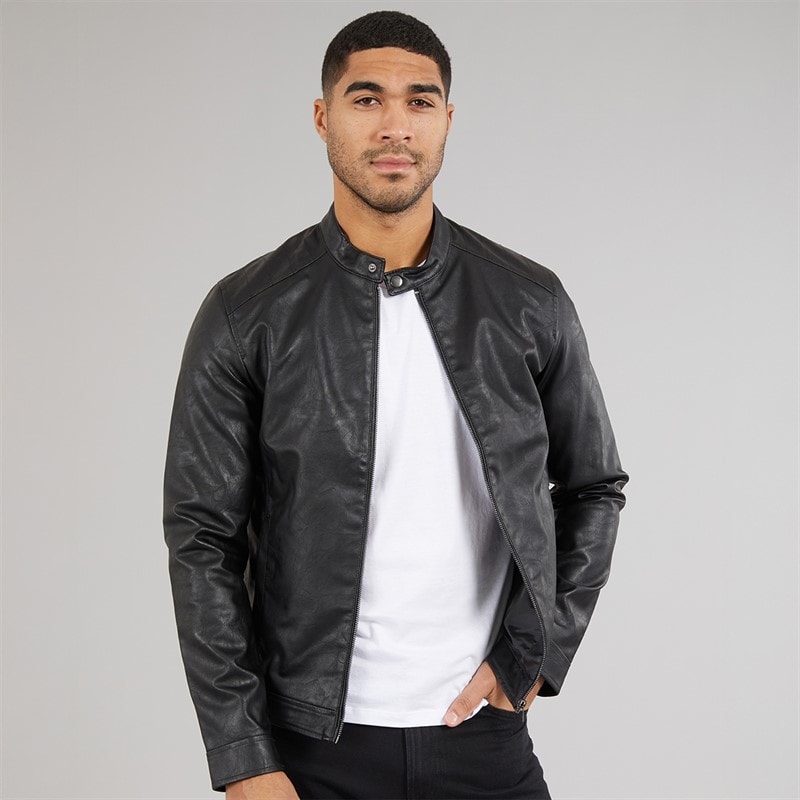 JJ REBEL Mens Kyle PU Jacket Black