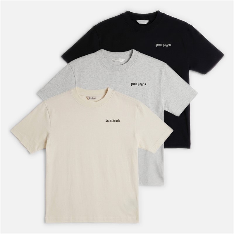 Palm Angels Boys Three Pack T-Shirts Off White/Black/Grey Melange Off-White-Black-Grey Melange